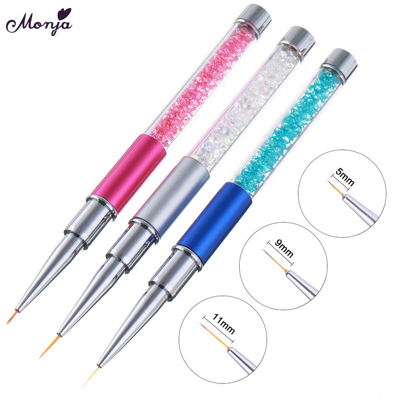 Monja 3db/szett Nail Art akril UV gél hosszabbító építő strassz festő ecset vonalak bélés minta rajzoló toll manikűr eszköz