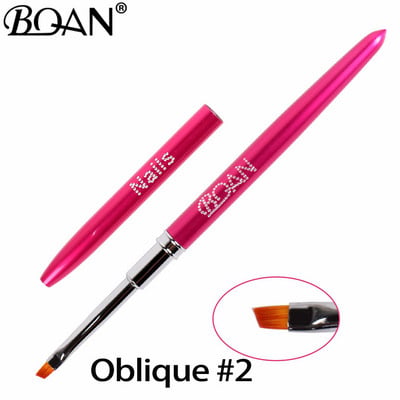 BQAN körömkefe design 1db #2#4#6#8#10 ferde fejű, fém nyélű nylon hajzselé kefe körömművészethez