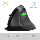 „Delux M618Mini DB Ergonomic Wireless 2.4GHz“ + „Bluetooth“ pelė 2400 DPI vertikalios pelės, 6 mygtukai kompiuteriui ir nešiojamam kompiuteriui