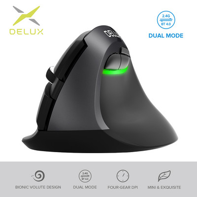 Delux M618Mini DB Ергономична безжична 2.4GHz + Bluetooth мишка 2400 DPI Вертикални мишки 6 бутона за компютър и лаптоп