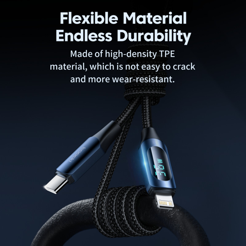 Cablu USB Toocki 36W pentru iphone Încărcător rapid de încărcare LED Lightning Display Cablu PD tip C pentru iPhone 11 12 13 14 XR iPad Wire