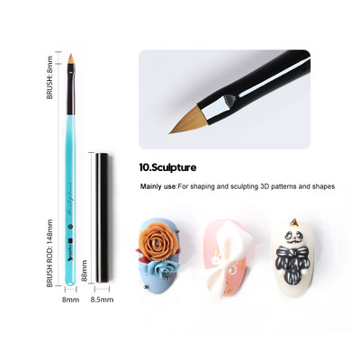 Beautilux Blue Crystal Nail Brush Nails Art Design Liner Akrilas Prancūziškas nagų priauginimas Geliniai šepetėliai Prekės profesionalams