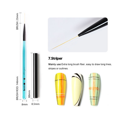 Beautilux Blue Crystal Nail Brush Nails Art Design Liner Akrilas Prancūziškas nagų priauginimas Geliniai šepetėliai Prekės profesionalams