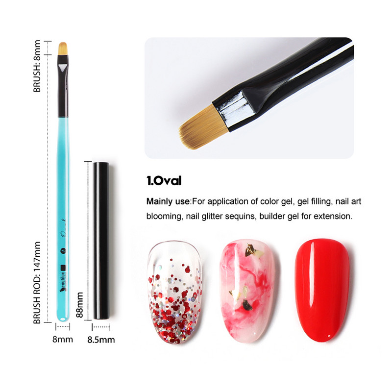 Beautilux Blue Crystal Nail Brush Nails Art Design Liner Akrilas Prancūziškas nagų priauginimas Geliniai šepetėliai Prekės profesionalams