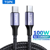 TOPK AC10 100W USB C prie USB tipo C laidas 5A greito greito įkrovimo telefono įkrovimo laidas, skirtas Macbook Pro iPad Matebook Xiaomi Samsung