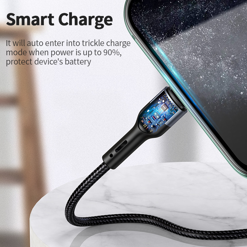 USAMS 2A USB kábel C típusú adatmagos vezetékes mikro USB kábel iPhone 8 7 6 plus 6s 5s ipad air mini Xiaomi Huawei Samsung készülékhez