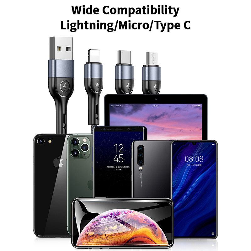 USAMS 2A USB kábel C típusú adatmagos vezetékes mikro USB kábel iPhone 8 7 6 plus 6s 5s ipad air mini Xiaomi Huawei Samsung készülékhez