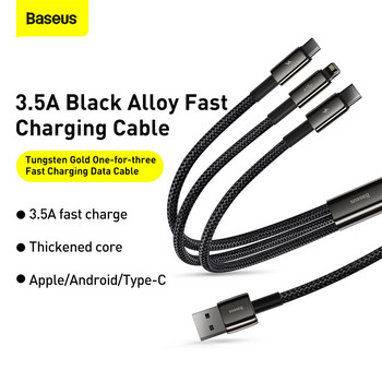 Baseus 3 в 1 USB кабел за iPhone 13 12 Pro Max Бързо зареждане Micro Type C USB кабел за Xiaomi Samsung Huawei Data Wire Cord