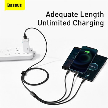 Baseus 3 в 1 USB кабел за iPhone 13 12 Pro Max Бързо зареждане Micro Type C USB кабел за Xiaomi Samsung Huawei Data Wire Cord