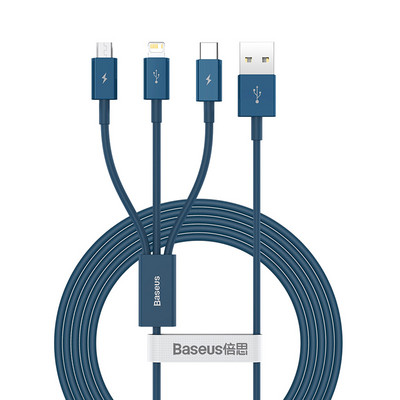 Baseus 3 u 1 USB kabel za iPhone 13 12 X 11 Pro Max Samsung S20 Xiaomi Mi 9 3.5A Micro USB Type C Kabel punjača za brzo punjenje