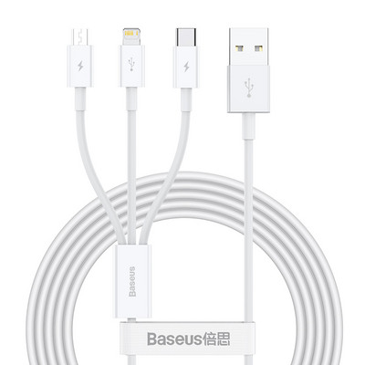 Baseus 3 u 1 USB kabel za iPhone 13 12 X 11 Pro Max Samsung S20 Xiaomi Mi 9 3.5A Micro USB Type C Kabel punjača za brzo punjenje