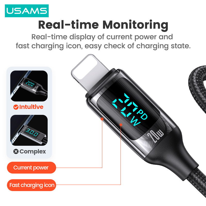 USAMS PD 20W skaitmeninio ekrano kabelis skirtas iPhone 14 Plus Pro Max Lightning greito įkrovimo duomenų kabelis, skirtas 13 12 11 Mini Pro Max XS Xr