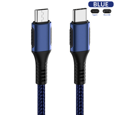 Įkroviklis PD USB Type C To Micro USB laidas skirtas Samsung s7 s6 s5 Xiaomi Note 6 Sony LG 60W greito įkrovimo duomenų laidas Android Microusb
