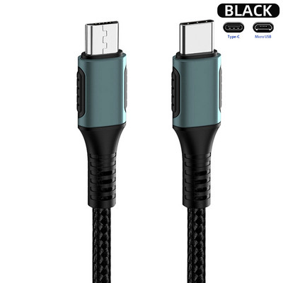 Įkroviklis PD USB Type C To Micro USB laidas skirtas Samsung s7 s6 s5 Xiaomi Note 6 Sony LG 60W greito įkrovimo duomenų laidas Android Microusb