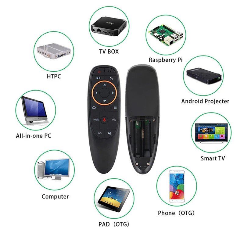G10S Air Mouse belaidės giroskopinės balso nuotolinės pelės, įtaisytas didelio tikslumo mikrofonas, skirtas Android projektoriui PC Smart TV