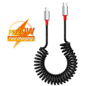 PD 20W spyruoklinis USB C kabelis Greito įkrovimo ištraukiamas kabelis USB C 8 kontaktų įkroviklio laidas, skirtas iPhone 13 12 11 QC4.0 C tipo duomenų laidui