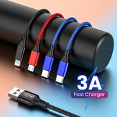 3A 4 viename USB kabelis C įkrovimo kabelis Mikro USB įkrovimo laidas skirtas iPhone 13 12 11 Huawei Xiaomi Samsung Lightning Cable duomenų kabelis