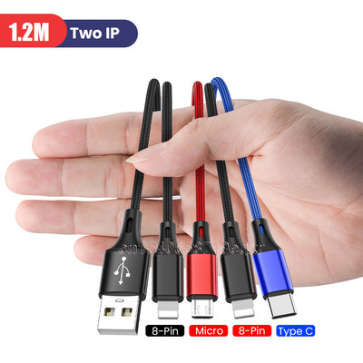 3A 4 viename USB kabelis C įkrovimo kabelis Mikro USB įkrovimo laidas skirtas iPhone 13 12 11 Huawei Xiaomi Samsung Lightning Cable duomenų kabelis