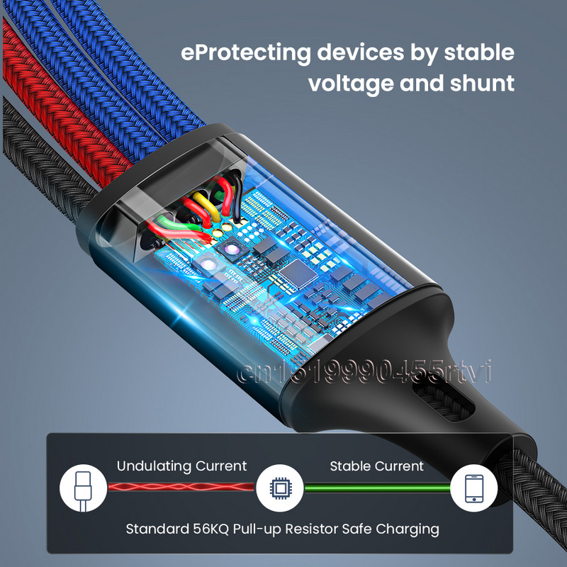 3A 4 viename USB kabelis C įkrovimo kabelis Mikro USB įkrovimo laidas skirtas iPhone 13 12 11 Huawei Xiaomi Samsung Lightning Cable duomenų kabelis