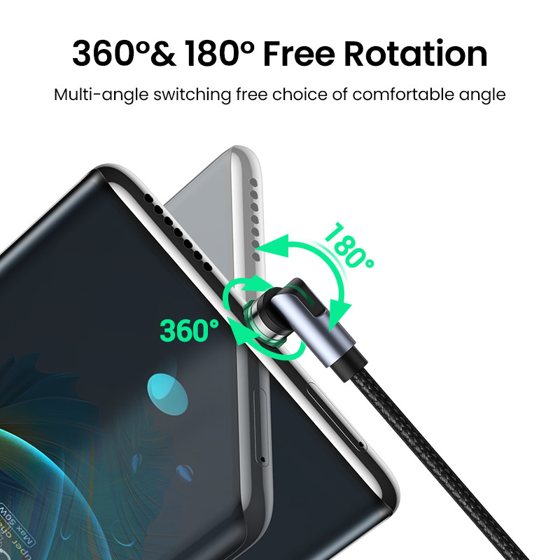 UGREEN USB magnetinis įkrovimo kabelis 540 laipsnių besisukantis greitas įkrovimas Micro USB Type C telefono įkroviklio duomenų kabelis Micro USB Type C