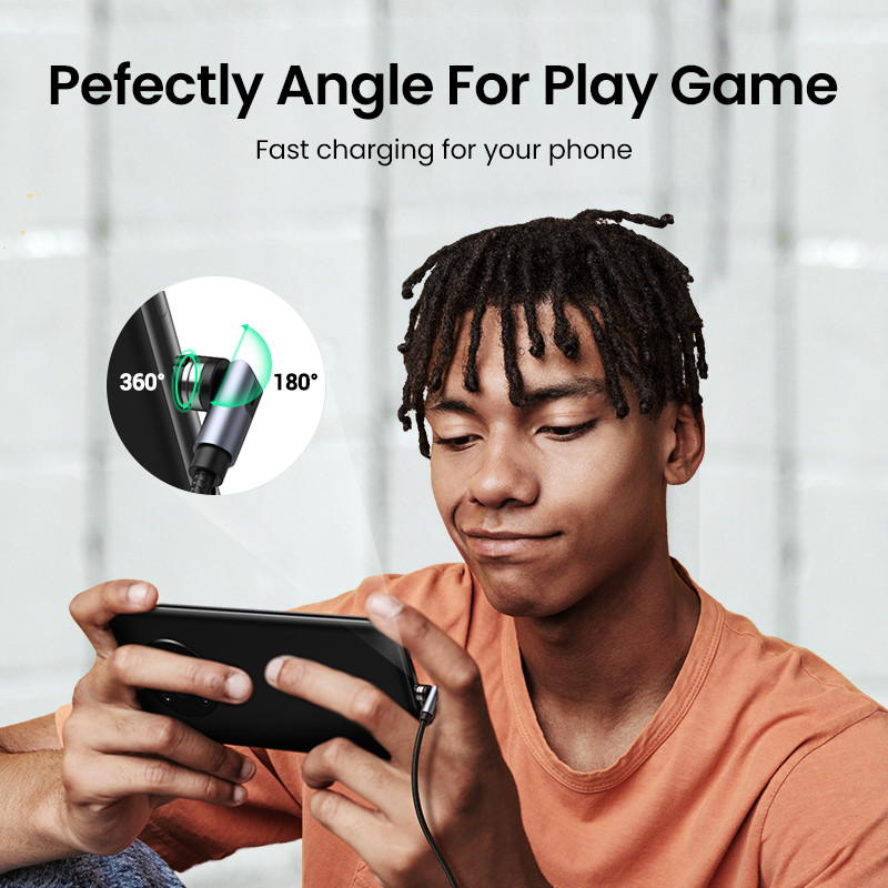 UGREEN USB magnetinis įkrovimo kabelis 540 laipsnių besisukantis greitas įkrovimas Micro USB Type C telefono įkroviklio duomenų kabelis Micro USB Type C