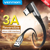 Vention Micro USB kabelis 3A 90 laipsnių greito įkrovimo duomenų kabelis, skirtas Xiaomi Remdi Samsung Android mobiliojo telefono USB įkroviklio laido laidas