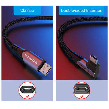 Vention Micro USB кабел 3A 90 градуса кабел за данни за бързо зареждане за Xiaomi Remdi Samsung Android мобилен телефон USB зарядно кабел кабел кабел