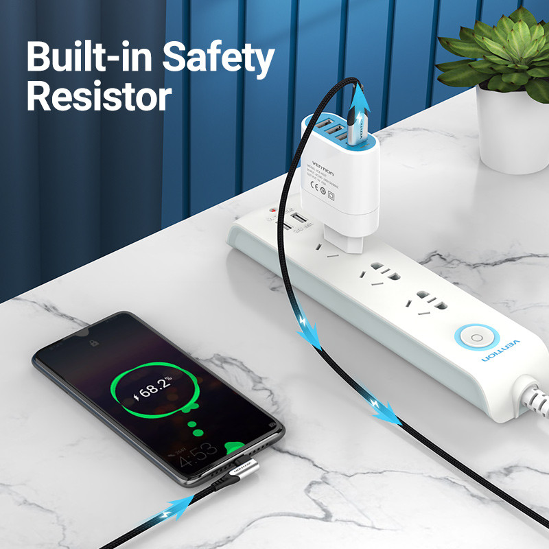 Vention Micro USB kabelis 3A 90 laipsnių greito įkrovimo duomenų kabelis, skirtas Xiaomi Remdi Samsung Android mobiliojo telefono USB įkroviklio laido laidas