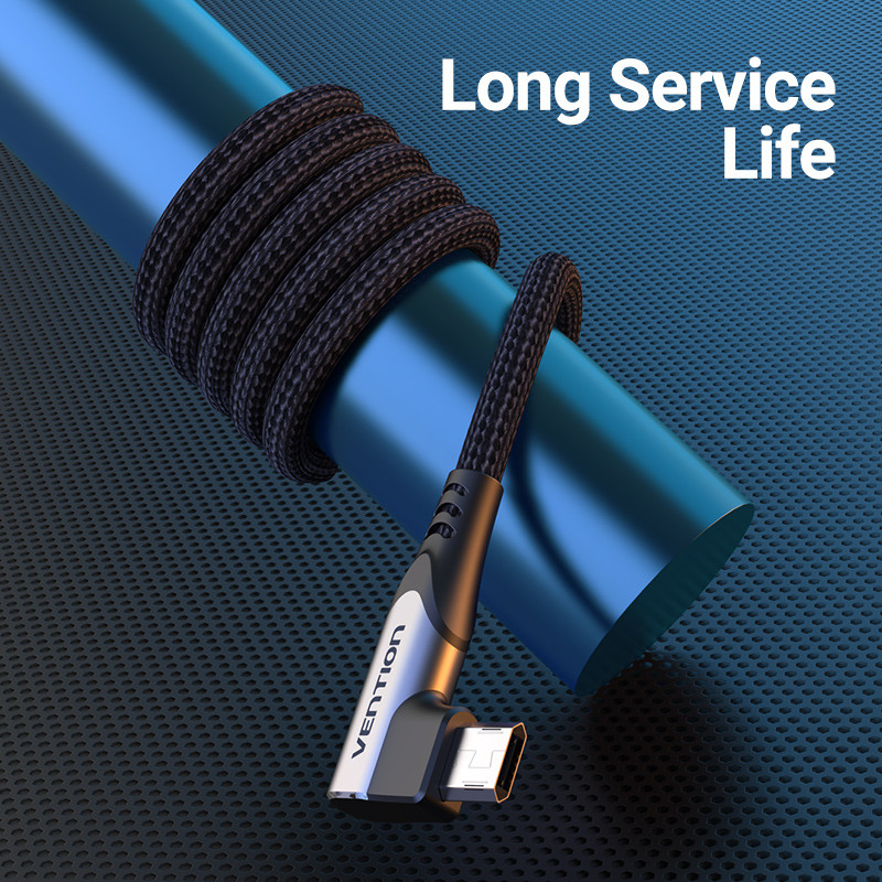 Vention Micro USB kabelis 3A 90 laipsnių greito įkrovimo duomenų kabelis, skirtas Xiaomi Remdi Samsung Android mobiliojo telefono USB įkroviklio laido laidas