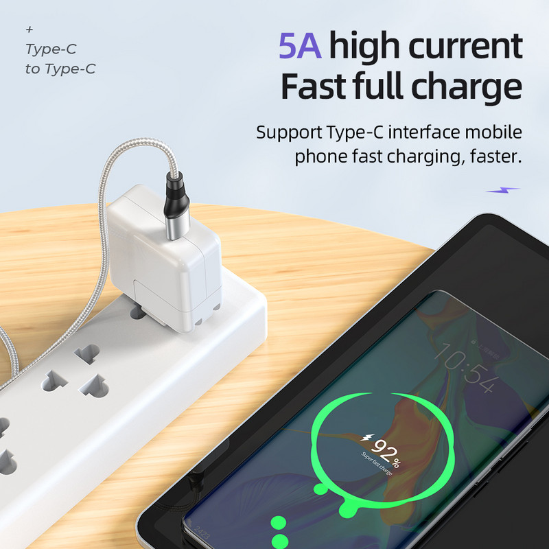 HOCO 100W USB C prie USB tipo C laidas 5A 100W PD greitas įkroviklis, skirtas Macbook iPad Palaikymas Greitas įkrovimas, skirtas Samsung S20 Xiaomi 10 Pro