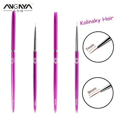 ANGNYA 1tk 7/9mm Kolinsky Hair Nail Art Pintsel Metallist käepide Südamekujuline French Lines Triip Lille Joonistus Liner Pliiats Küünte Tööriistad