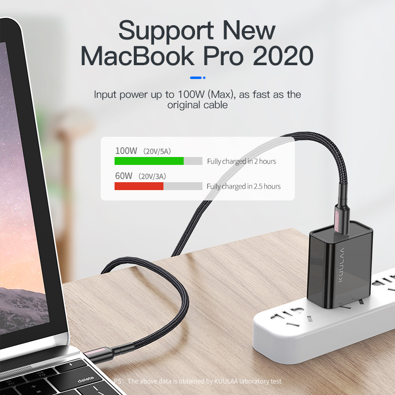 KUULAA USB C į USB Type C laidas PD 100W greitas įkrovimas, skirtas Samsung S10 S9 MacBook iPad Huawei greito įkrovimo laidas USBC laidas