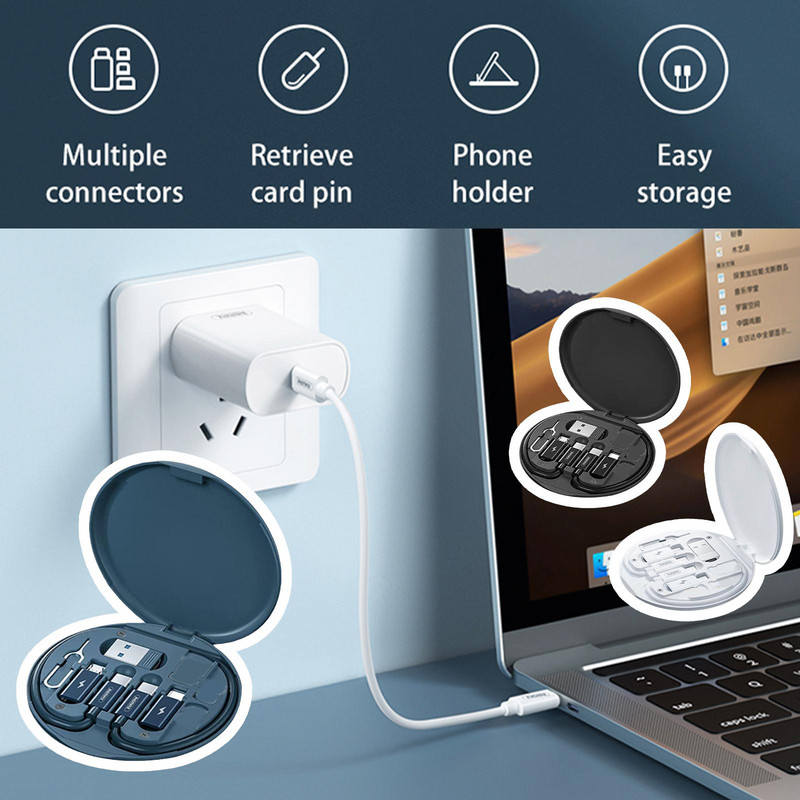 60 W greito įkrovimo kabelių rinkinys Atmintinės dėžutė Daugiafunkcis USB įkroviklis Duomenų kabelio organizatorius Nešiojamas įkrovimo kabelių rinkinys Saugojimo dėžutė