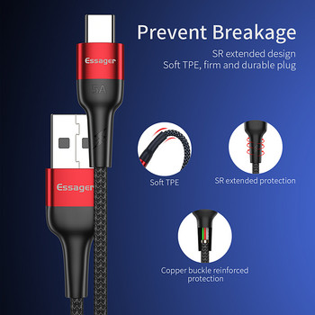 Καλώδιο Essager 5A USB Type C για Huawei P40 P30 Pro Mate 30 Supercharge USBC USB-C Φορτιστής γρήγορης φόρτισης Καλώδιο δεδομένων τύπου C