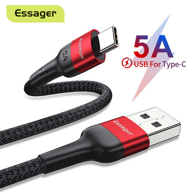 Essager 5A USB Type C kaabel Huawei P40 P30 Pro Mate 30 Supercharge USBC USB-C kiirlaadimislaadija Type-C andmejuhtme juhe jaoks