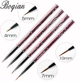BQAN4/5/7/10mm Nagai Pure Sable Kolinsky manikiūro šepetėlis Nail Art Liner Brush Dažų šepetėlis Nagų piešimo teptukas tapybos gėlė