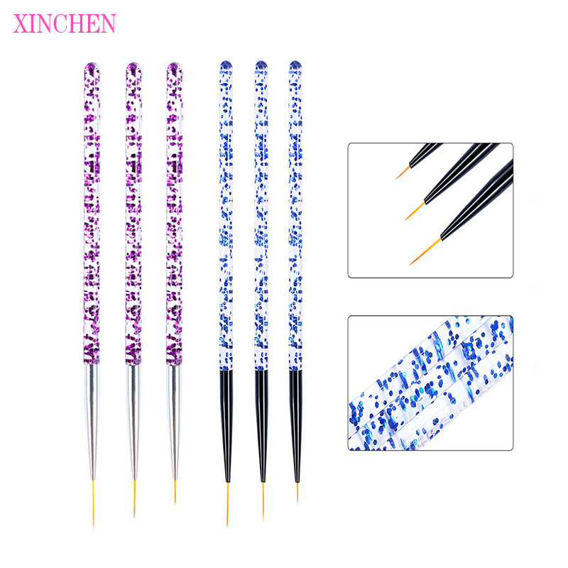 3 vnt / partija akrilo juostelių nagų dailės įdėklų šepetėlių rinkinys UV gelio teptukai dažymo įrankiai 3D patarimai manikiūras itin plonas linijų piešimo rašiklis