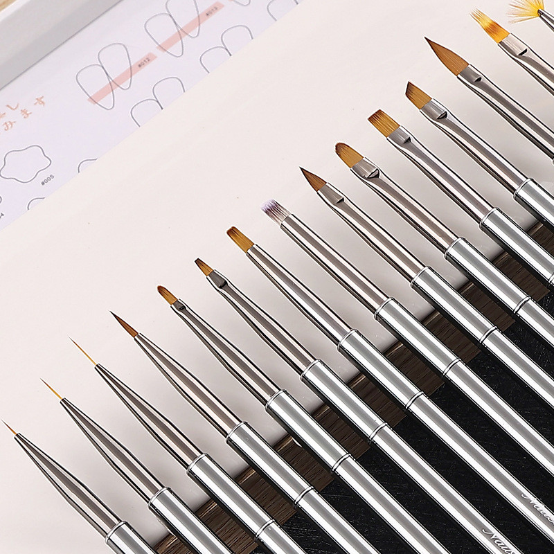15Style Nail Art ecset fém színátmenetes bélés festés virágvonalak csíkos rajzoló toll lakk francia UV gél hosszabbító építő eszköz