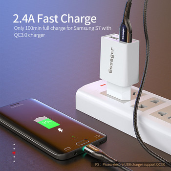 Essager LED Micro USB кабел 3A зарядно за бързо зареждане Microusb за Samsung Xiaomi кабел за данни Кабел за мобилен телефон Android 3M 2M