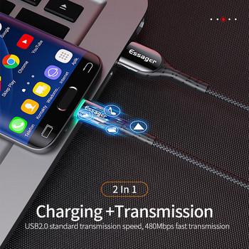 Essager LED Micro USB кабел 3A зарядно за бързо зареждане Microusb за Samsung Xiaomi кабел за данни Кабел за мобилен телефон Android 3M 2M