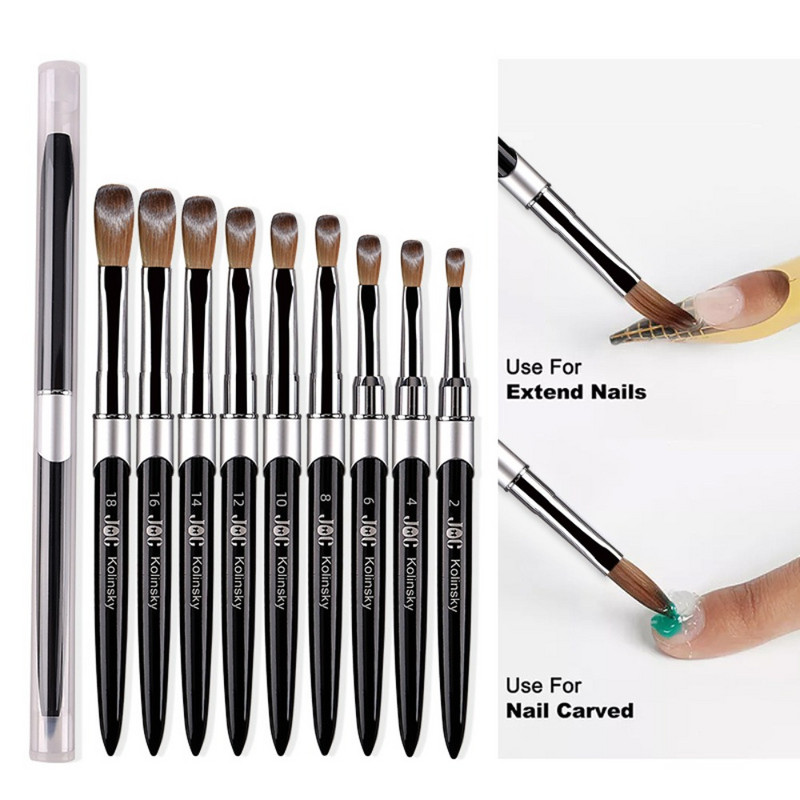 Kolinsky akrilinis nagų šepetėlis 1vnt juodas UV gelinis lakas nagų dailės priauginimui Builder rašiklio piešimo šepetėliai 2-10 modulis