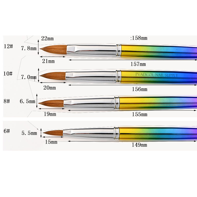 100% Kolinsky akrilo sabalo nagų šepetėliai manikiūro nagų dailės šepetėlis ovalus nagų priauginimui UV gelis statybinės priemonės