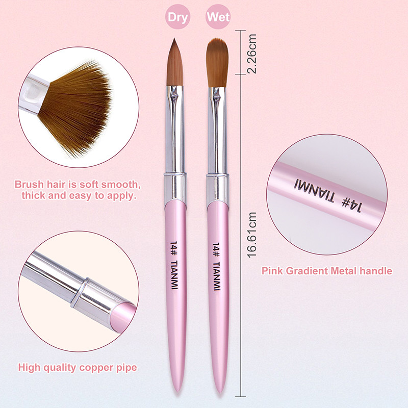 TIANMI Kolinsky akrilo nagų šepetėlių rinkinys šviesiai rožinės spalvos dizaino akrilo pudrinis nagų priauginimas 3D raižytas nagas namų ruošai pradedantiesiems