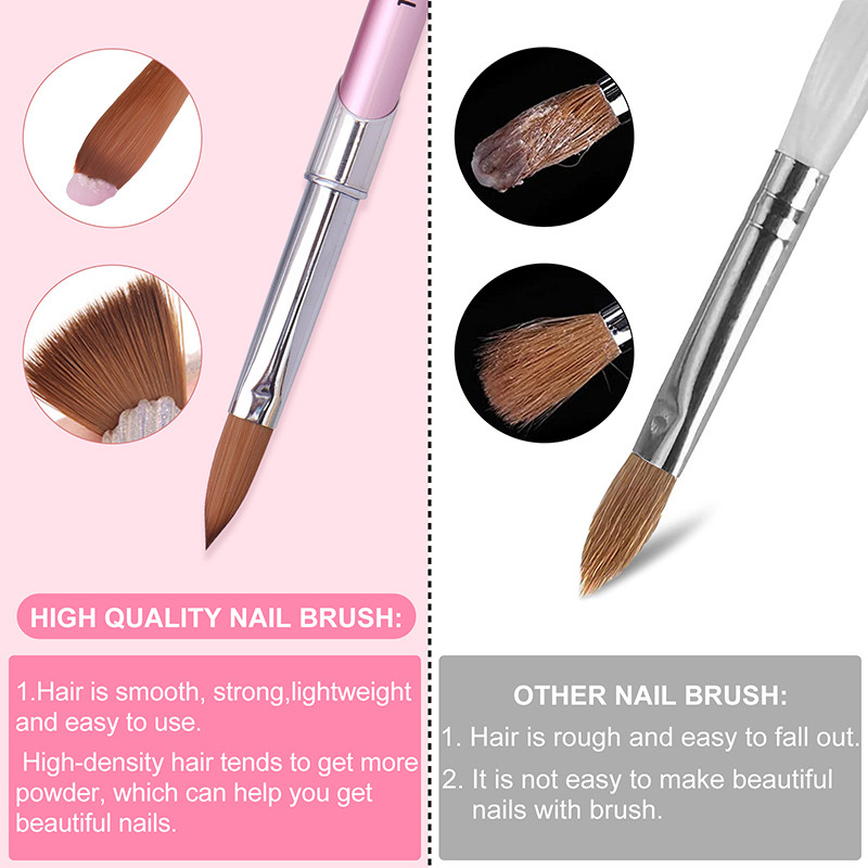 TIANMI Kolinsky akrilo nagų šepetėlių rinkinys šviesiai rožinės spalvos dizaino akrilo pudrinis nagų priauginimas 3D raižytas nagas namų ruošai pradedantiesiems