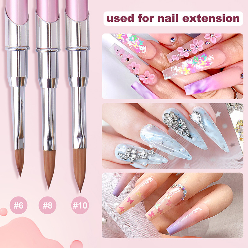 TIANMI Kolinsky akrilo nagų šepetėlių rinkinys šviesiai rožinės spalvos dizaino akrilo pudrinis nagų priauginimas 3D raižytas nagas namų ruošai pradedantiesiems