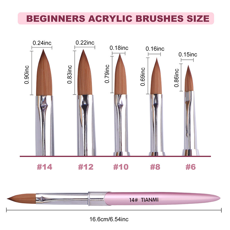 TIANMI Kolinsky akrilo nagų šepetėlių rinkinys šviesiai rožinės spalvos dizaino akrilo pudrinis nagų priauginimas 3D raižytas nagas namų ruošai pradedantiesiems