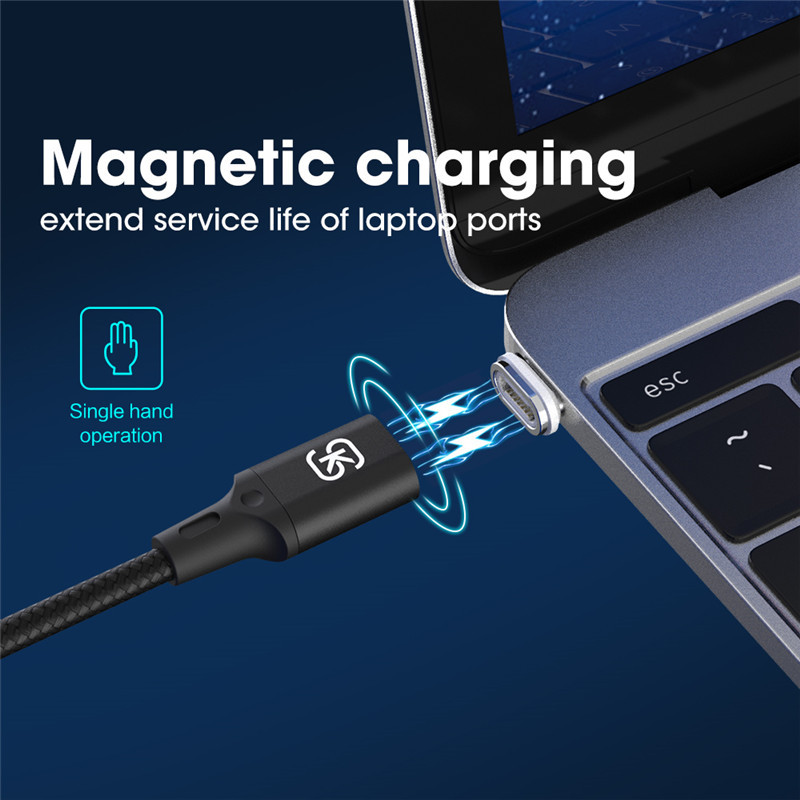 100 W PD magnetinis įkrovimo kabelis Greito įkrovimo USB-C tipo C laidas, skirtas Macbook Pro nešiojamajam kompiuteriui, apverčiamas C į C laidas SIKAI