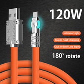180° pasukamas 120w itin greito įkrovimo laidas skysto silikono mobiliesiems žaidimams USB Type-C įkrovimo alkūninis laidas skirtas Xiaomi iPhone Huawei