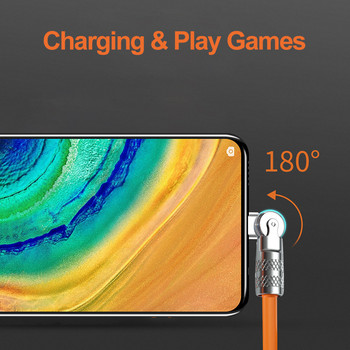 180° Περιστρεφόμενο καλώδιο 120w Super Fast Charging Cable Liquid Silicone Mobile Game USB Type-C Charge Elbow Cable for Xiaomi iPhone Huawei
