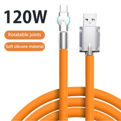 180° pasukamas 120w itin greito įkrovimo laidas skysto silikono mobiliesiems žaidimams USB Type-C įkrovimo alkūninis laidas skirtas Xiaomi iPhone Huawei